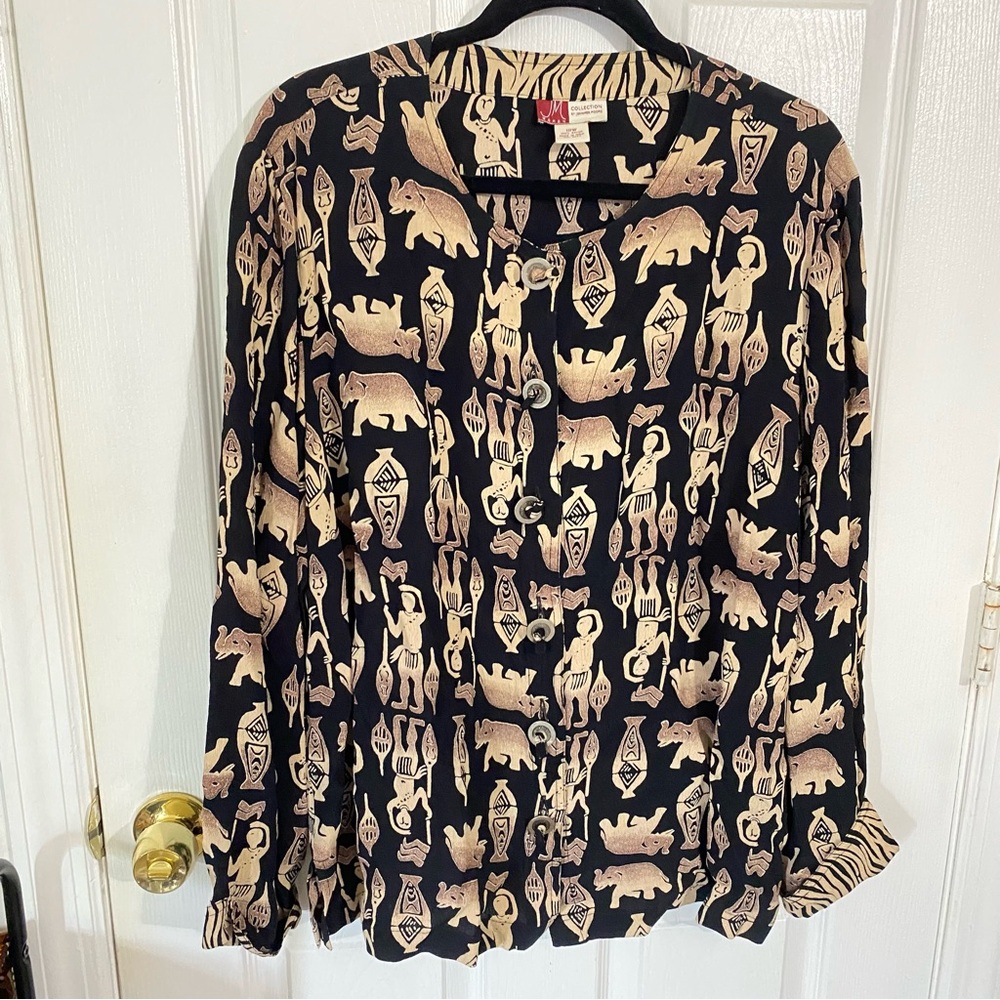 JM by Jennifer Moore Ancient Egyptian Art To Wear Big Button Blouse- 18W